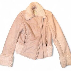 Women's Cream Pink Faux Fur Jacket